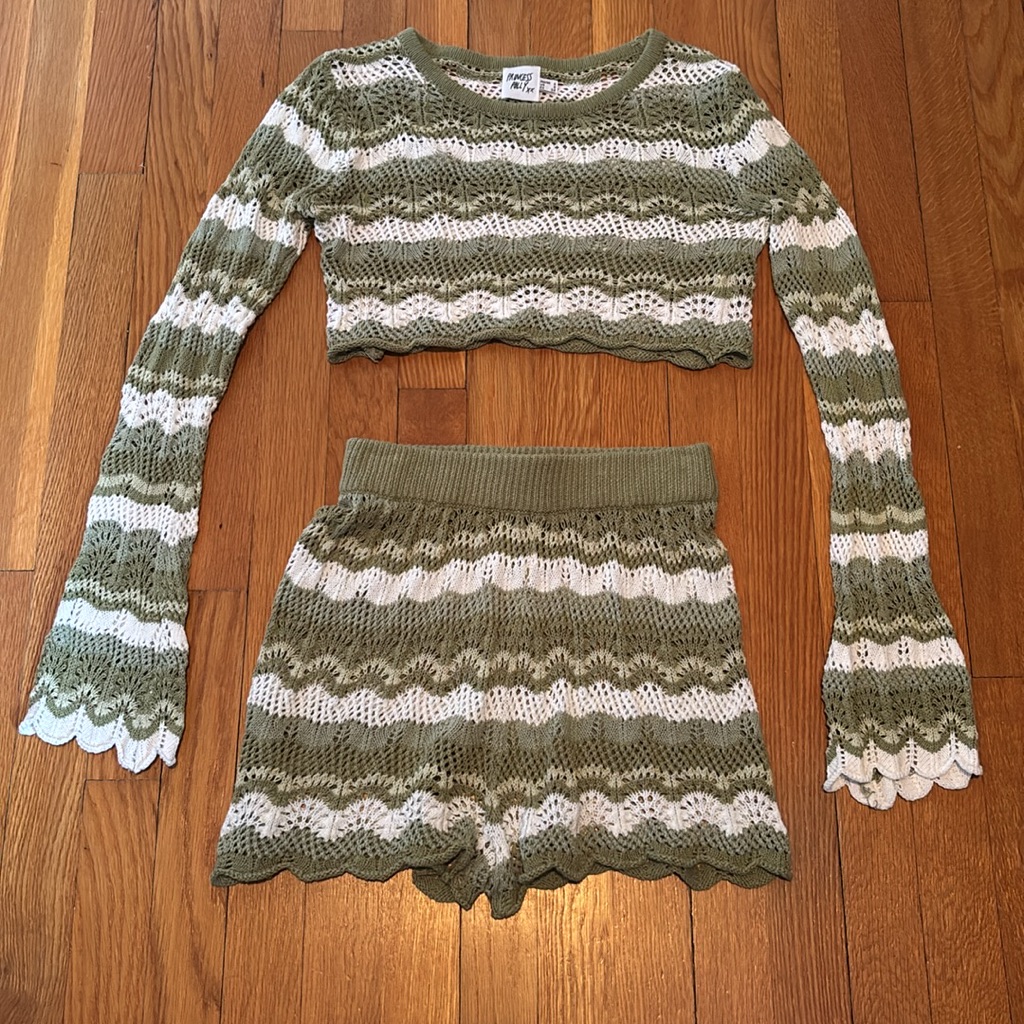 Princess Polly 100% Cotton Knit / Crocheted Leah Crop Top & Shorts Two Piece Set
